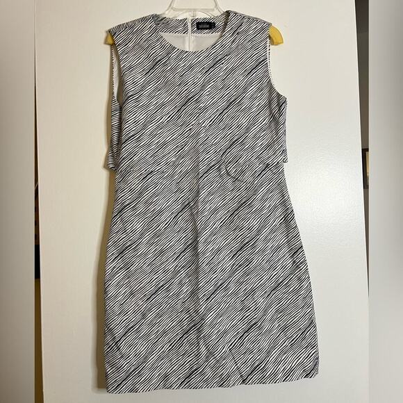 Kate Spade White Navy Pattern Sleeveless Cape-ish Back  Dress - Picture 1 of 5